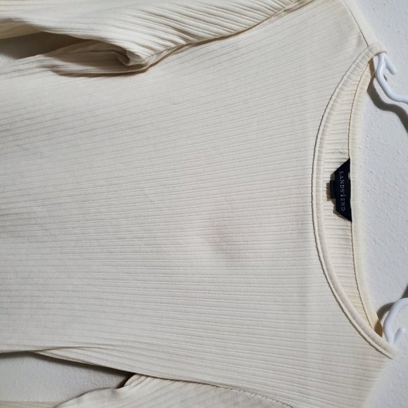 Land's End Women Cream Ribbed Blouse - Picture 4 of 8